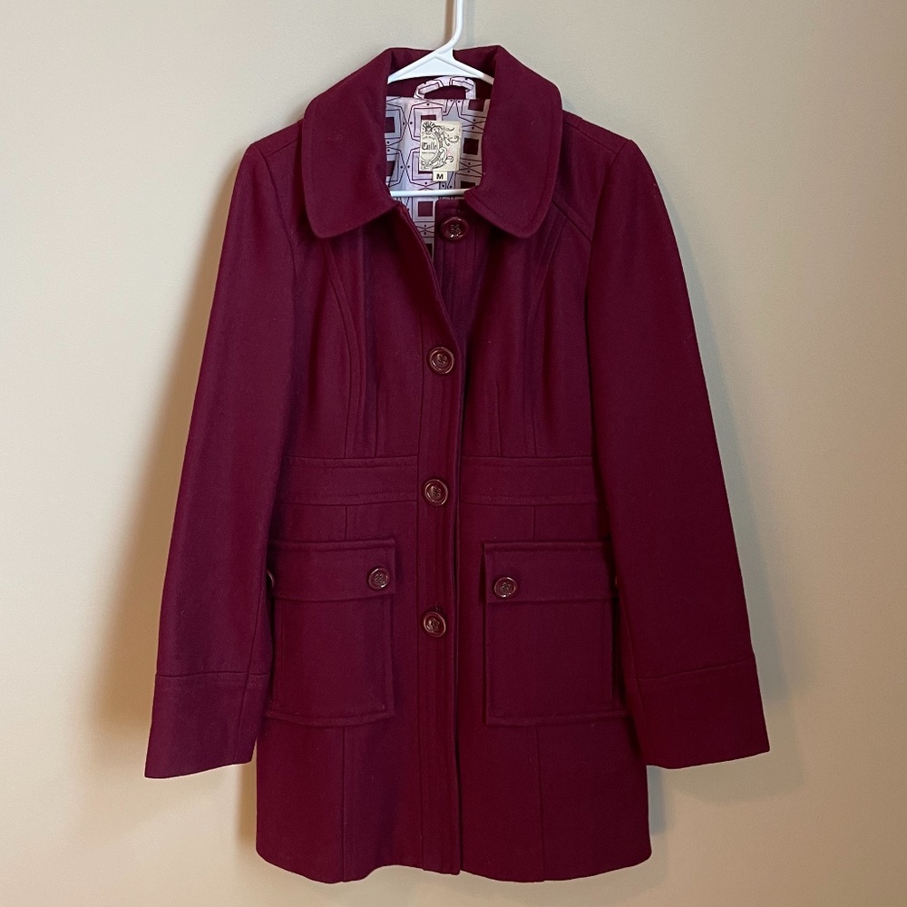 Tulle Peacoat from Anthropologie - Wine, Burgundy - Size Medium
